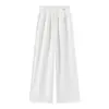 Pantalones Casuales de Pierna Ancha con Adorno de Encaje, Delgados de Cintura Alta, Caídos, Holgados, Adelgazantes, de Longitud al Suelo