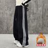 Calça de Três Listras Outono Meninos e Meninas Casual de Perna Reta Estilosa Calça de Moletom Estilo Americano Crianças Grandes Tendência Calça de Moletom com Forro de Fleece Tendência