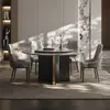 Mesa de Comedor de Piedra Supercristal Natural con Tablero Giratorio, Losa de Piedra Moderna de Lujo Ligero, Giratorio, Conjunto Simple de Mesa y Sillas para Comedor en Casa