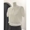 2026 Verano Nuevo Producto Patrón Oscuro Corbata de Moño Tejido Fino Tencel Lana Cuello Polo Manga Corta Tejido de Punto para Mujer Primavera Ligero