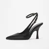 Sandalias de Tacón de Aguja Elegantes con Punta Fina y Espalda Descubierta en PU Mate, Color Sólido, Tira Cruzada Delgada, Tacones Altos Sexy para Mujer, Versátiles para el Trabajo