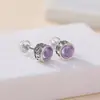 Yilu Pendientes de Cristal Natural Plateado Plata de Ley S925 Amatista Citrino Mantra de Seis Palabras Pendientes Redondos Facetados