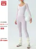 Conjunto de yoga de alta qualidade para mulheres, primavera e outono, top de manga longa com proteção solar, calça de yoga de cintura alta com efeito bumbum de pêssego, fitness Pilates