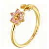 Anillo Mariposa Abierto Ajustable de Circonia Venta Caliente Europea y Americana Anillo de Dedo Flor Dulce Lindo para Mujer Chapado en Cobre Oro Real 18K