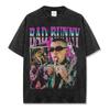 Camiseta de Manga Curta Estampada Bad Bunny Estilo Americano Transfronteiriça Lavada Manga Longa Solta Casual com Capuz para Homens