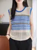 Blusa de tricô feminina redonda com detalhes em renda, macia e fina, justa ao corpo, elegante, adequada para o trabalho, camada base para primavera e verão