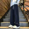Calça de moletom reta com cós color block de caimento pesado, masculina e feminina, outono novo, solta, roxa, de malha, casual, esportiva, longa
