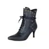 Pedido extranjero transfronterizo otoño e invierno 2026 talla grande botas de caña baja 40-43 punta fina remache cordones frontales botas estilo Martin para mujer