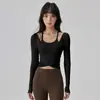 Conjunto de Duas Peças de Tops de Renda, Coletes de Manga Longa, Treinamento Profissional de Pilates, Roupas de Yoga com Bojos, Roupa Esportiva Feminina para Academia
