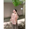 2026 Verano Nuevo Estilo Artístico Retro Verano Dulce Rosa Claro Algodón Puro y Lino Holgado Camisa Protectora Solar