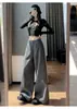 Pantalones de Raya de Pierna Ancha Estilo Old Money para Mujer, Nuevos Otoño/Invierno de Cintura Alta, Caídos, Relajados, Casuales de Pierna Recta para Mujer