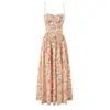 Vestido Largo Romántico Retro Elegante Floral Sexy de Hombros Descubiertos Ceñido a la Cintura Ajustado con Tirantes Finos Estilo Francés para Mujer