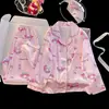 Pijama para niñas, fino de seda helada de manga larga, traje de primavera y otoño de dibujos animados para verano y aire acondicionado para niñas pequeñas y niños pequeños