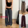 Pantalones Casuales de Pierna Ancha Retro a Cuadros de Cintura Media con Cordón, Cruzados Europa y América, Otoño e Invierno 2026