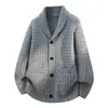 Cardigã de Malha Masculino Estilo Coreano Novo Inverno 2026 Suéter Masculino com Gola Torcida Jaqueta de Tricô para Homem