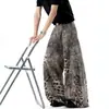 Jeans de Estilo Americano con Parches y Estampado de Leopardo para Hombres y Mujeres, Pantalones de Pierna Ancha de Moda de Calle de Verano, Pantalones Vintage Sueltos Tipo Scimitar