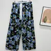 Calça de Pijama de Seda de Algodão para Mulheres, Estilo Fino para Primavera e Verão, Tamanho Grande, Caimento Solto, Calça de Perna Larga de Algodão Artificial, Pode Ser Usada Fora de Casa, Versátil, Cintura Alta, Leve