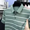 Nueva camiseta POLO de manga corta para hombre de verano, adecuada para padres de mediana edad y mayores, con cuello camisero, transpirable, a rayas, camiseta versátil para hombre