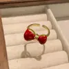 Anillo de Lazo con Esmalte Rojo Goteo Estilo Retro Diseño de Nicho Temperamento Alto Valor Moda Simple Anillo Versátil