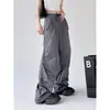 Calças cargo de paraquedas femininas de verão, calças táticas funcionais estilo americano high-street de perna larga, cintura elástica, calças casuais de perna reta folgadas