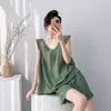 Pijama de Algodão e Seda para Mulheres, Novo Estilo de Verão Conjunto de Regata e Shorts, Estilo Fino para Primavera e Outono, Caimento Solto, Pode Ser Usado Fora de Casa, Roupa de Casa de Alta Qualidade