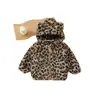 Casaco de Pelúcia com Estampa de Leopardo para Meninos Outono Inverno Capuz de Orelha de Urso com Zíper Infantil Blusa Grossa Quente para Bebê