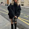 Hongtai Comércio Exterior Transfronteiriço Novo Suéter Europeu e Americano Estilo Casual Amazon Gola Alta Peludo Manga Longa Tricô Suéter Feminino