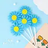 Decoración para Pastel de Girasol Flor de Cinco Pétalos Topper con Pedrería, Flores Pequeñas Amarillas y Rosas, Inserto para Mesa de Postres de Cumpleaños