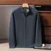 Suéter 100% cachemira pura para hombre, cuello semi-alto, cárdigan con cremallera, holgado y versátil, camiseta base de punto, suéter casual de negocios