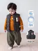 Chaleco de plumas, atuendo de invierno para niños, relleno 90% plumas, chaleco con temática de dinosaurios, camiseta interior, pantalones de algodón, ropa de invierno elegante para niños pequeños