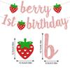 Banderín Temático de Primer Cumpleaños para Bebé Transfronterizo, Banderín de Fresa para Fiesta de Cumpleaños, Banderín de Flores, Decoración de Escenario al por Mayor