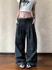 Pantalones casuales de rayas de doble cintura de alta gama estilo americano vintage para hombres y mujeres, con caída suelta y estilizante y cordón, pantalones de longitud hasta el suelo