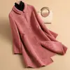 Não aceitamos devoluções ou trocas. Casaco de Lã Elegante Dupla Face para Mulheres Plus Size, Roupa para Mães, Casaco de Lã Solto para Senhoras Elegantes