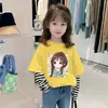 Camiseta de Manga Larga para Niña 2026 Primavera/Otoño Nueva Cuello Redondo Patchwork Estilo Coreano Holgada Elegante Moderna Algodón Puro Top para Niños
