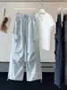 Calça Casual Fashion de Workwear com Pernas Largas para Mulheres, Nova de Verão com Cintura Alta Emagrecedora, Cordão, Secagem Rápida, Seda de Gelo, Calça Parachute Esportiva