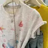 Comercio Exterior Amazon Camiseta de Manga Corta para Mujer Verano Nuevo Estilo Coreano Ajustada Estampada Top de Media Manga