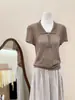 Camiseta de Punto Casual de Manga Corta con Cuello Polo a la Moda para Mujer, Verano 2026, Transparente Ajustada Versátil Delgado