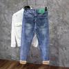 Jeans Cropped Grosso Masculino Outono e Inverno Espessado com Forro de Lã Stretch Slim Fit Skinny Estilo Tendência Marca Versátil Vintage Lavado Calça