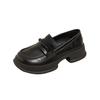 Weiwei Girl 158-12 Mocassins Pequenos Femininos Fundo Grosso Um Pedal Sapatos Pequenos de Couro Retrô Estilo Britânico Sapatos Individuais