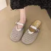 2025 Nuevo Estilo Sandalias Cerradas Tejidas Estilo Coreano para Mujer Zapatos Romanos Verano Casual Beige Versátil