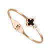 Jóias Femininas de Estilo Coreano Transfronteiriço Pulseira de Aço Titânio Trevo de Quatro Folhas Ouro Rosa Joias de Mão Pulseira de Diamante Aberto que Não Desbota