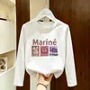Camiseta informal de manga larga de algodón puro con estampado de dibujos animados para niñas, top holgado de cuello redondo a la moda para primavera y otoño para bebés