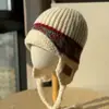 Atmósfera de Otoño e Invierno Gorro de Aviador Rojo Tejido Estilo Fair Isle Navideño Gorro con Orejeras Jacquard Resistente al Frío y Cálido Gorro de Lana