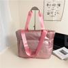 Bolsa de Algodón de Alta Calidad para Mujer en Otoño e Invierno Suave plumón Cuadros Bolso de Hombro Bolso Tote Grande de Capacidad para Viajes