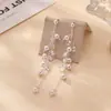 Pendientes Largos de Borla con Perla y Circonita de Aguja de Plata S925, Lujo Ligero, Moda de Nicho, Temperamento Dulce de Alta Gama para Mujer