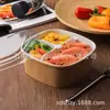 Caixa Quadrada de Papel Kraft Descartável para Embalagem de Frutos do Mar, Salmão Sashimi, Embalagem para Levar, com Divisórias Internas e Recipiente de Papel