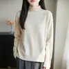 Suéter básico elegante sem costura, macio e liso para o início do inverno, top de malha de cor sólida com decote meio alto vazado, emagrecedor, para mulheres