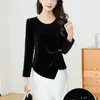 Blusa de Veludo com Contas Tendência e Simples para Mulheres - Novo Top Versátil da Moda de Outono