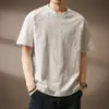 Camiseta de algodón de bambú retro americana de manga corta para hombre, primavera/verano 2026, corte holgado, bordado simple, casual para ir al trabajo