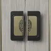 Maçaneta de Porta de Vidro com Moldura Estilo Chinês, Maçaneta de Porta Quadrada em Liga de Alumínio Preto Bronze Antigo para Quartos Privados, Hotéis, Salas de Conferência, em Estoque